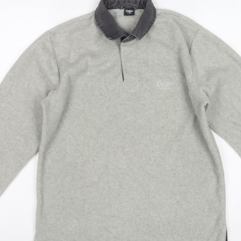Cotton Traders Men’s Grey S Fleece Collared Henley Sweatshirt