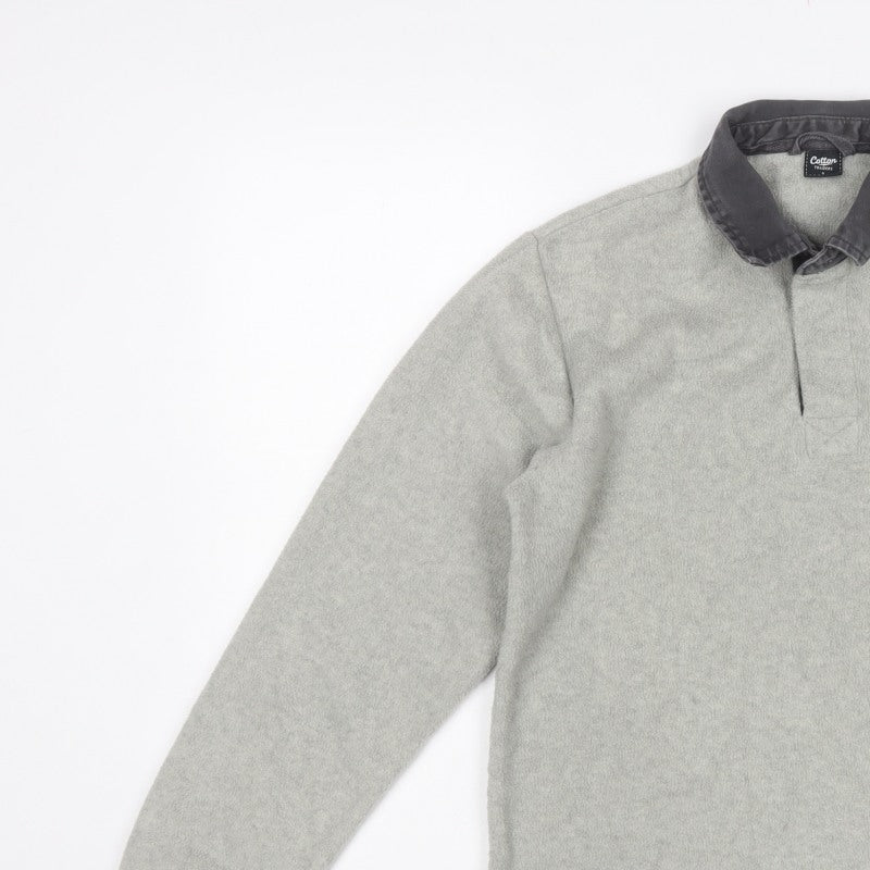 Cotton Traders Men’s Grey S Fleece Collared Henley Sweatshirt