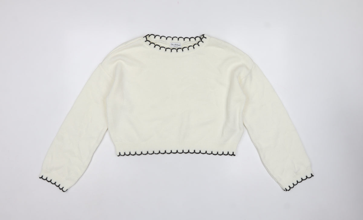 Miss Selfridge Women White UK 12 Knit Pullover Jumper Black Trim