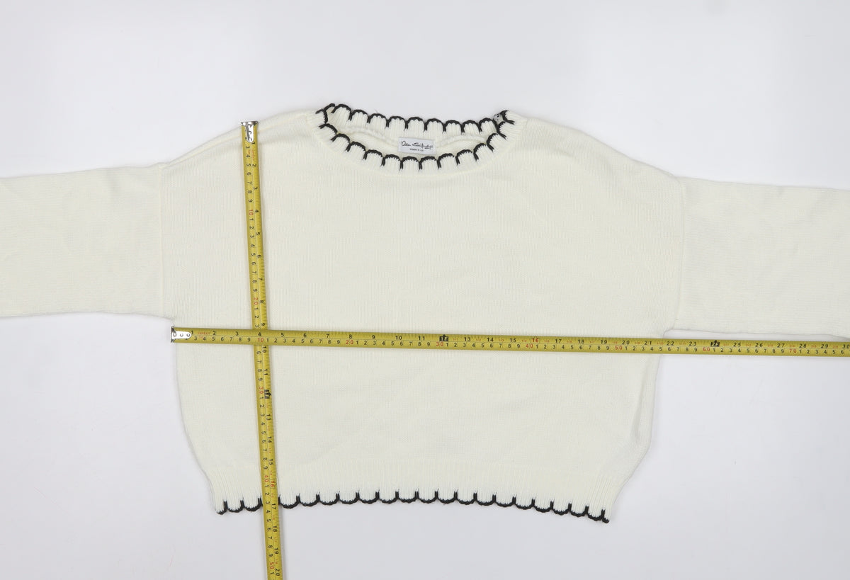 Miss Selfridge Women White UK 12 Knit Pullover Jumper Black Trim