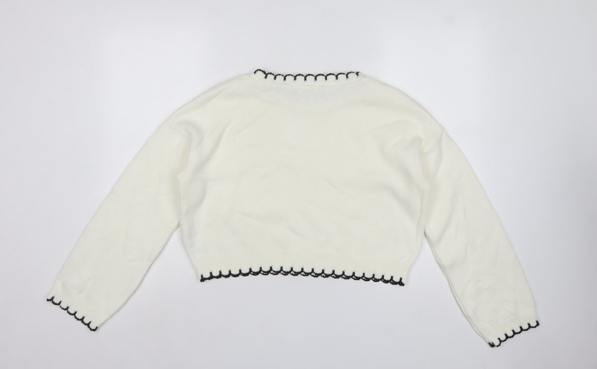 Miss Selfridge Women White UK 12 Knit Pullover Jumper Black Trim