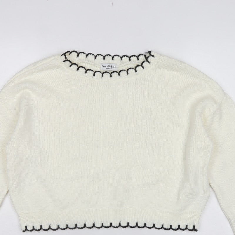 Miss Selfridge Women White UK 12 Knit Pullover Jumper Black Trim