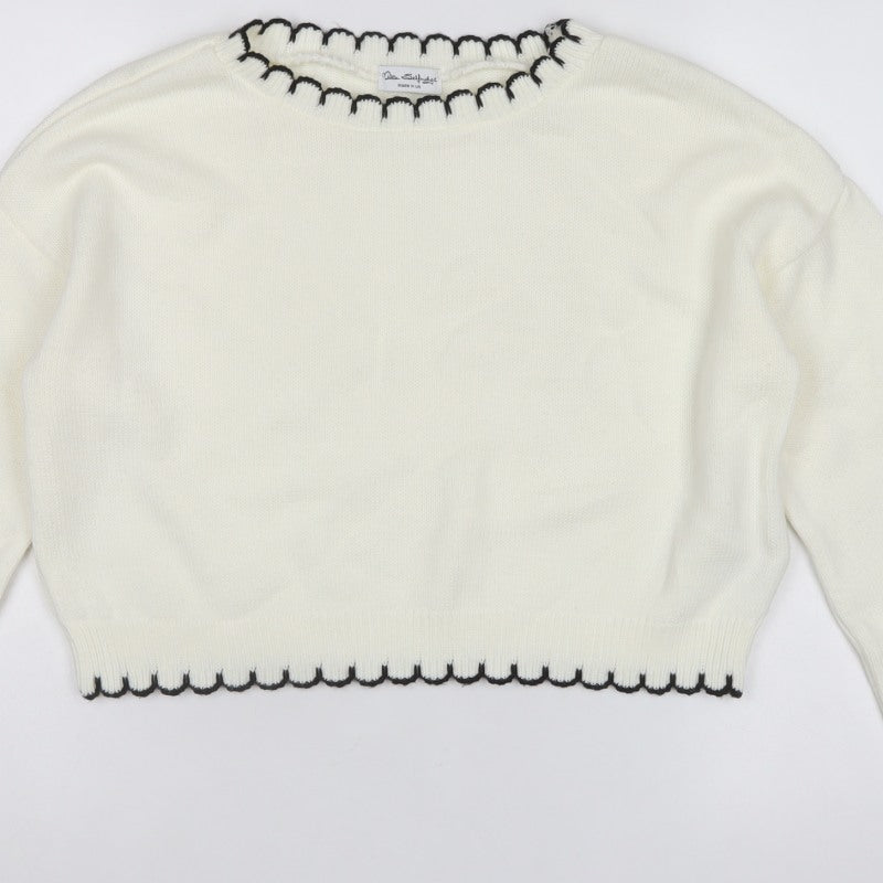 Miss Selfridge Women White UK 12 Knit Pullover Jumper Black Trim