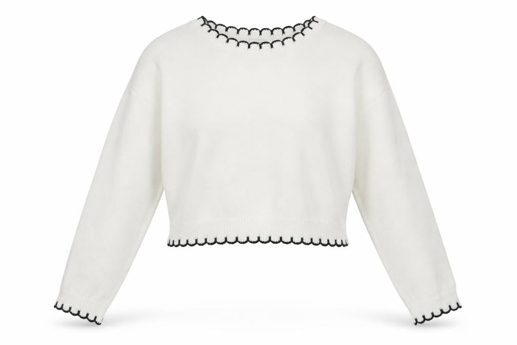 Miss Selfridge Women White UK 12 Knit Pullover Jumper Black Trim