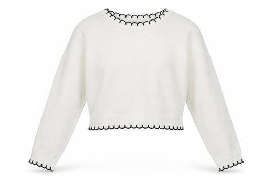 Miss Selfridge Women White UK 12 Knit Pullover Jumper Black Trim