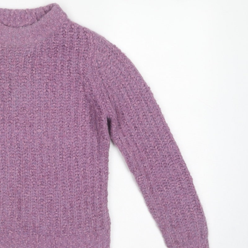 M&S Womens Purple Size 12 Chunky Knit Mock Neck Pullover Jumper