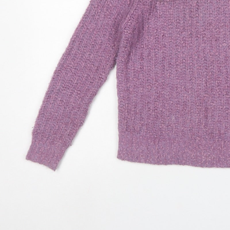 M&S Womens Purple Size 12 Chunky Knit Mock Neck Pullover Jumper