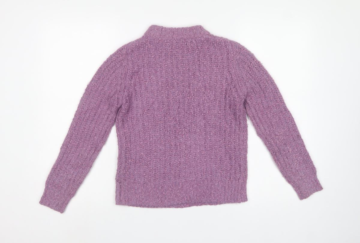 M&S Womens Purple Size 12 Chunky Knit Mock Neck Pullover Jumper