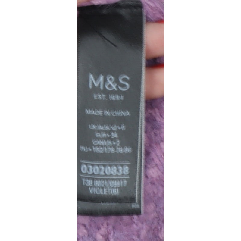 M&S Womens Purple Size 12 Chunky Knit Mock Neck Pullover Jumper