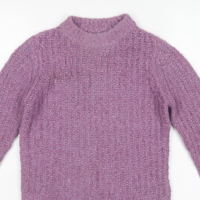 M&S Womens Purple Size 12 Chunky Knit Mock Neck Pullover Jumper