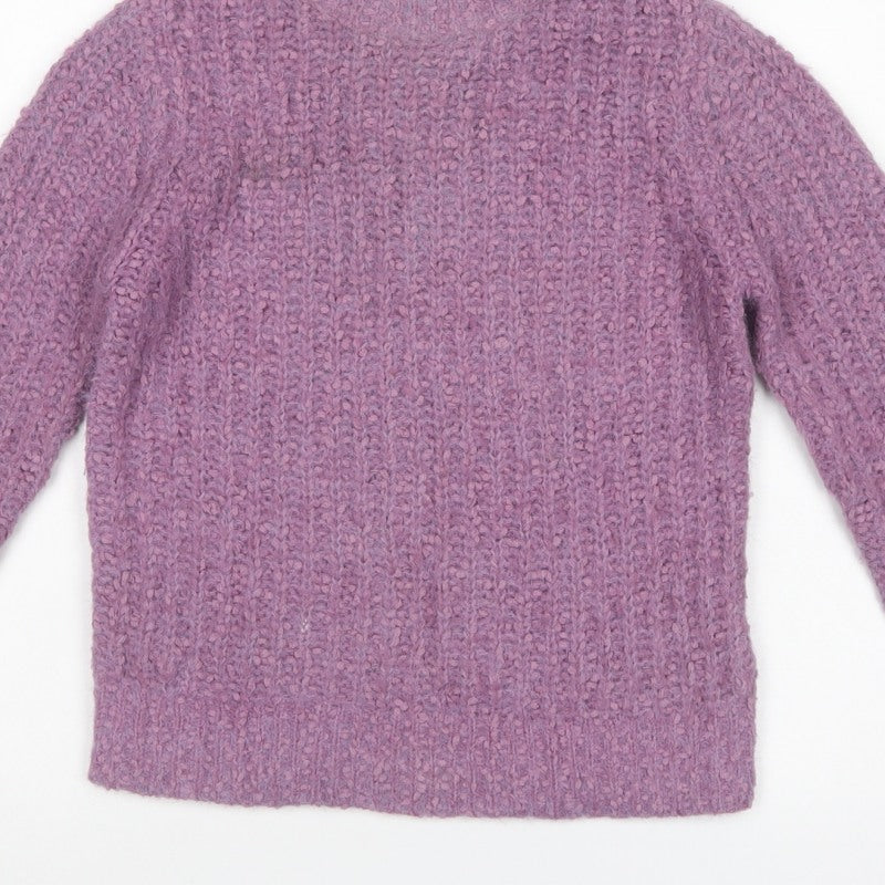 M&S Womens Purple Size 12 Chunky Knit Mock Neck Pullover Jumper