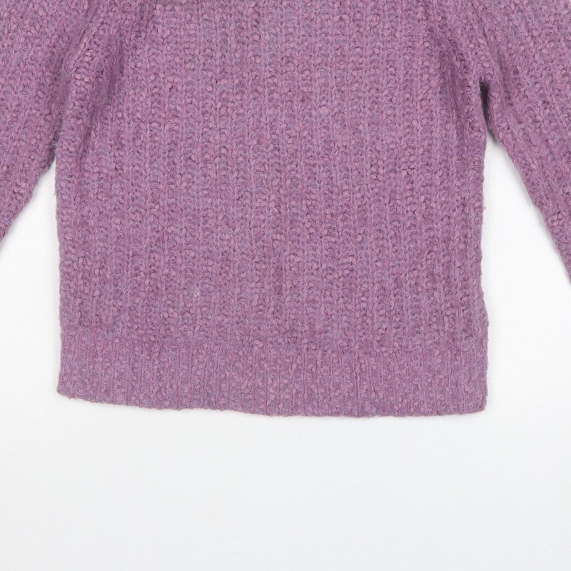 M&S Womens Purple Size 12 Chunky Knit Mock Neck Pullover Jumper