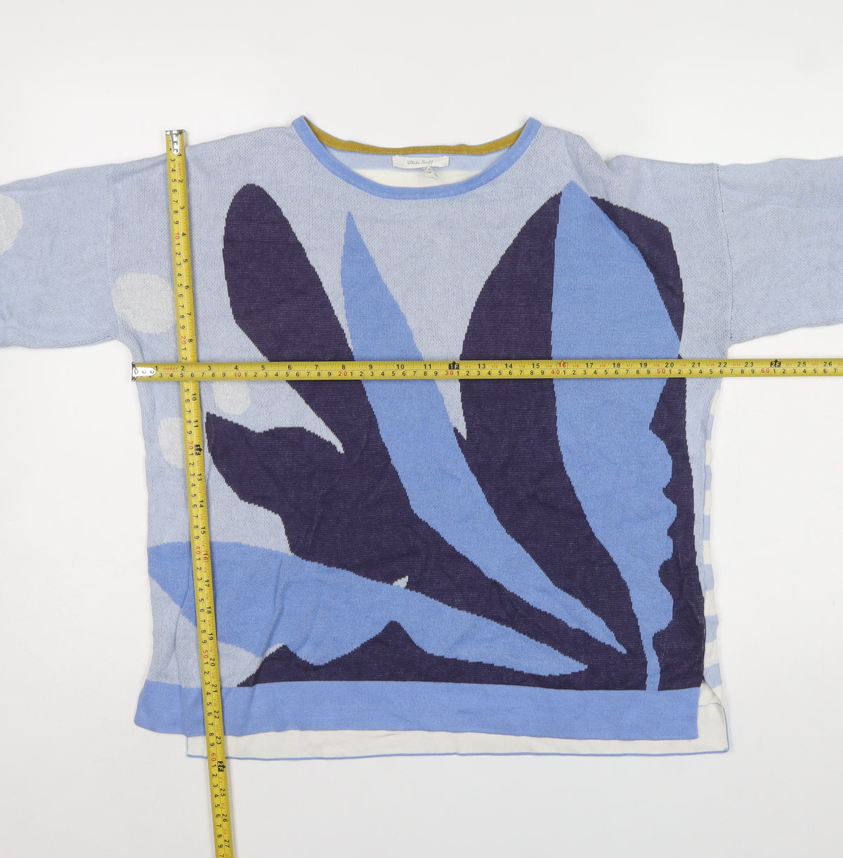 White Stuff Women Blue UK 12 Geometric Cotton Knit Jumper