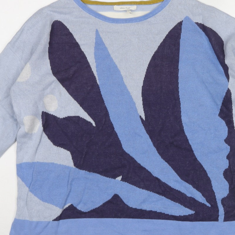 White Stuff Women Blue UK 12 Geometric Cotton Knit Jumper