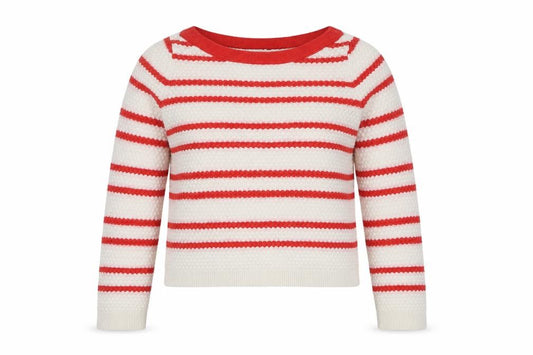 Claudie Pierlot Women’s Red Cream Striped Cable Knit Jumper UK 10