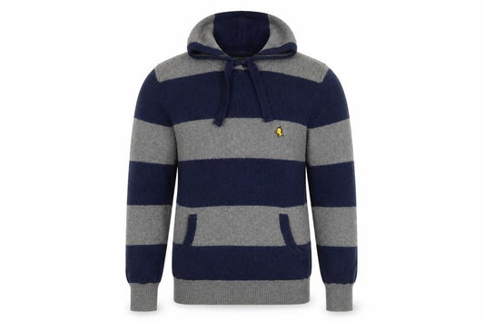 St George by Duffer Men's Blue Grey M Hooded Striped Knit Jumper