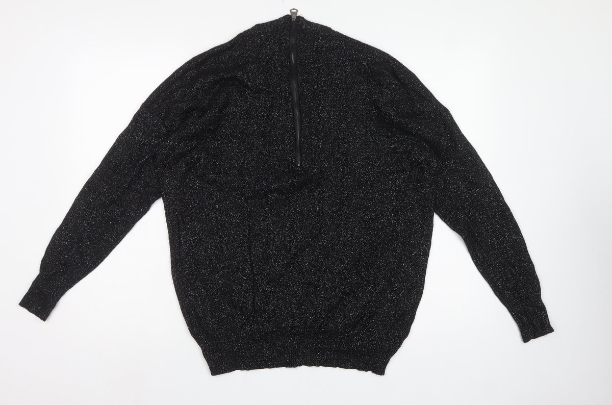 Perception Women’s Black Metallic Knit 1/4 Zip Jumper UK 14