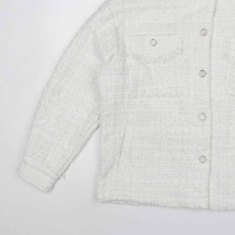 Zara Women White M Textured Tweed Shacket Jacket Snap Button