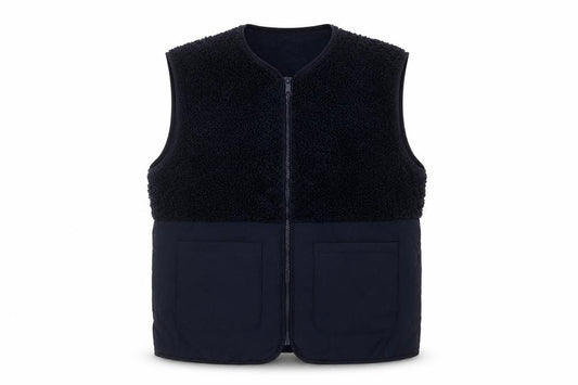 Fransa Women Navy M Teddy Fleece Quilted Zip Bodywarmer Gilet