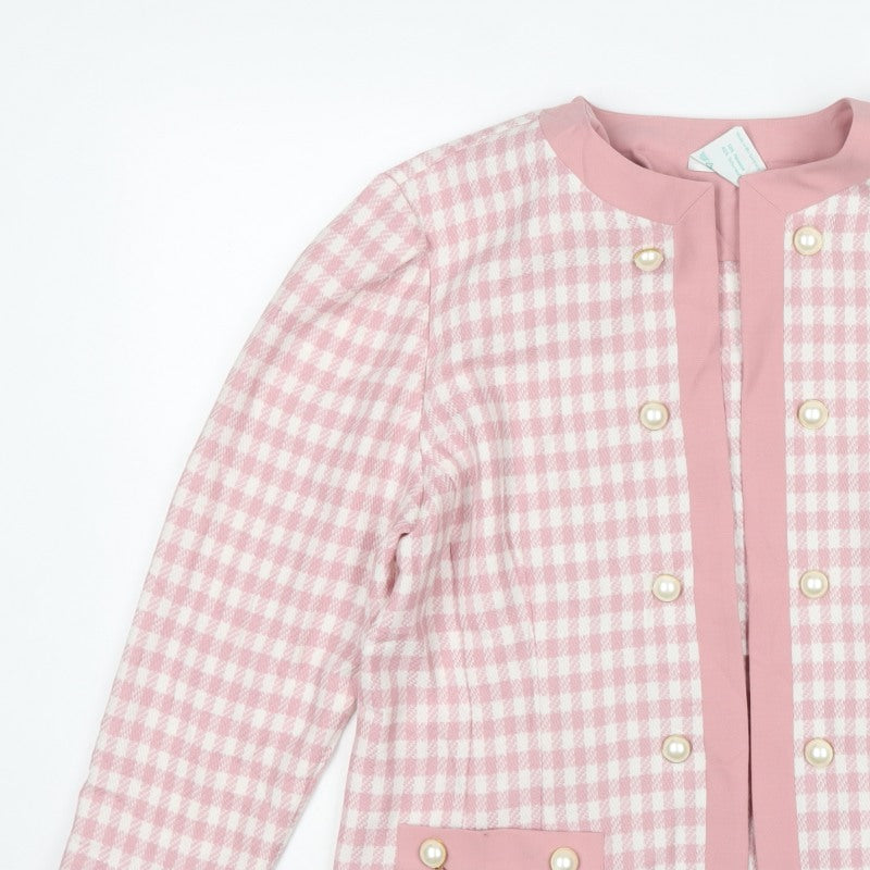 Frankenwälder Women Pink Check Wool Blend Double-Breasted Suit Jacket UK 14