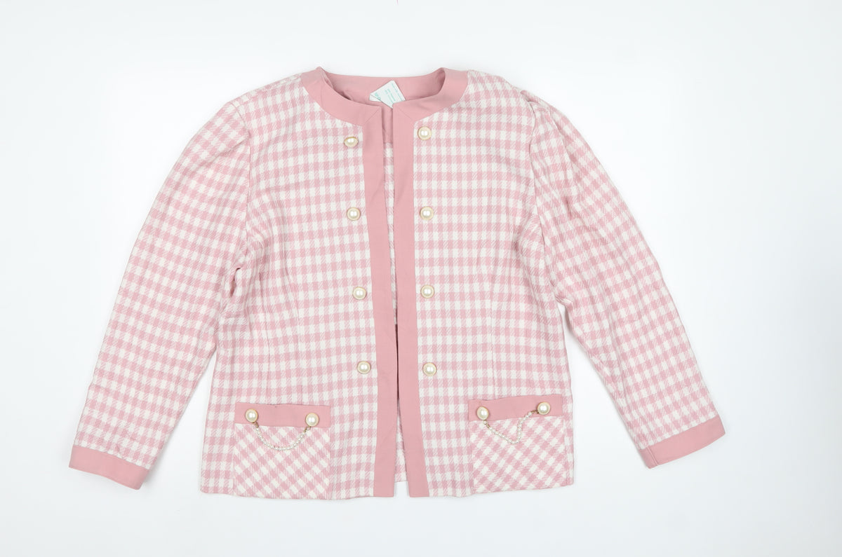 Frankenwälder Women Pink Check Wool Blend Double-Breasted Suit Jacket UK 14