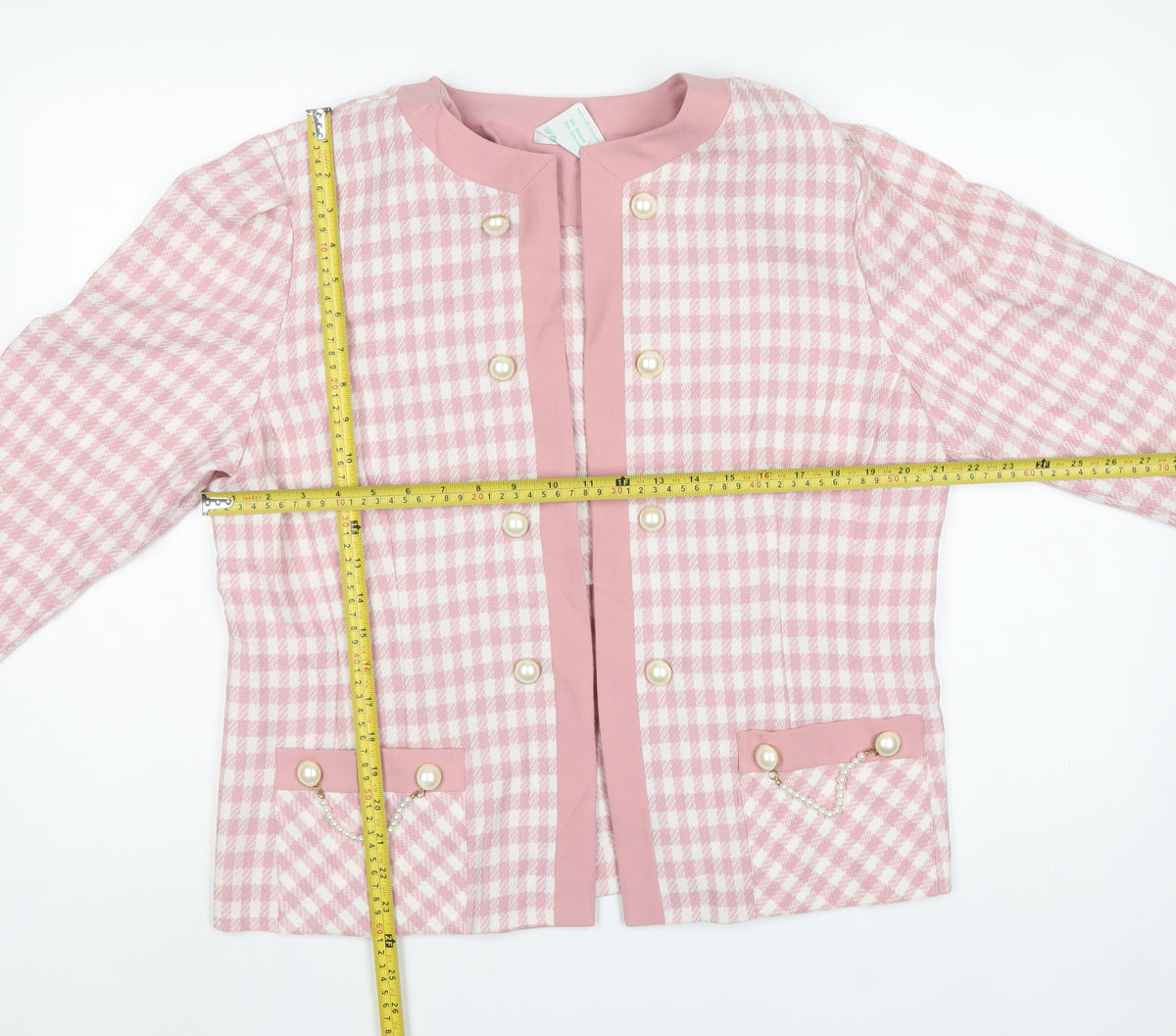 Frankenwälder Women Pink Check Wool Blend Double-Breasted Suit Jacket UK 14