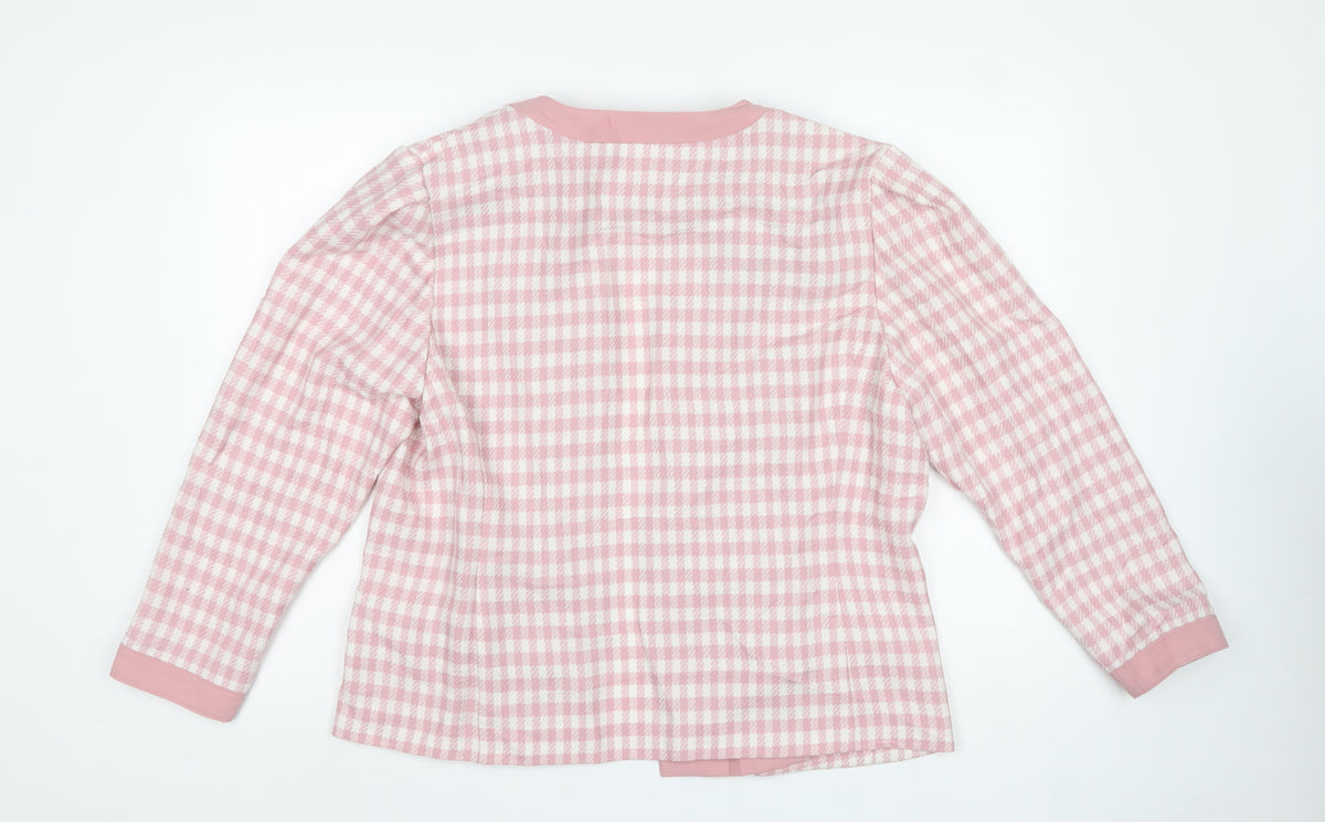 Frankenwälder Women Pink Check Wool Blend Double-Breasted Suit Jacket UK 14