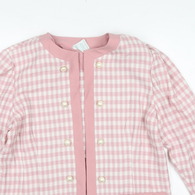Frankenwälder Women Pink Check Wool Blend Double-Breasted Suit Jacket UK 14