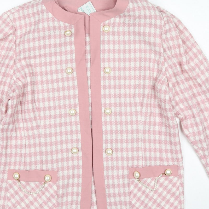 Frankenwälder Women Pink Check Wool Blend Double-Breasted Suit Jacket UK 14