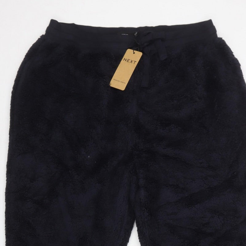 Next Women Blue L Teddy Fleece Jogger Trousers Drawstring Regular