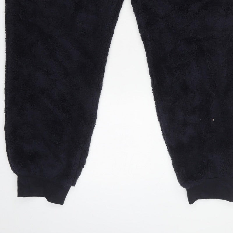 Next Women Blue L Teddy Fleece Jogger Trousers Drawstring Regular