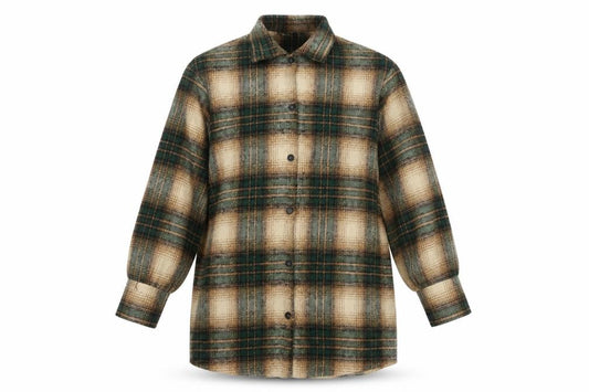 Boohoo Women Green Plaid Long Sleeve Oversized Button-Up Shirt UK 8