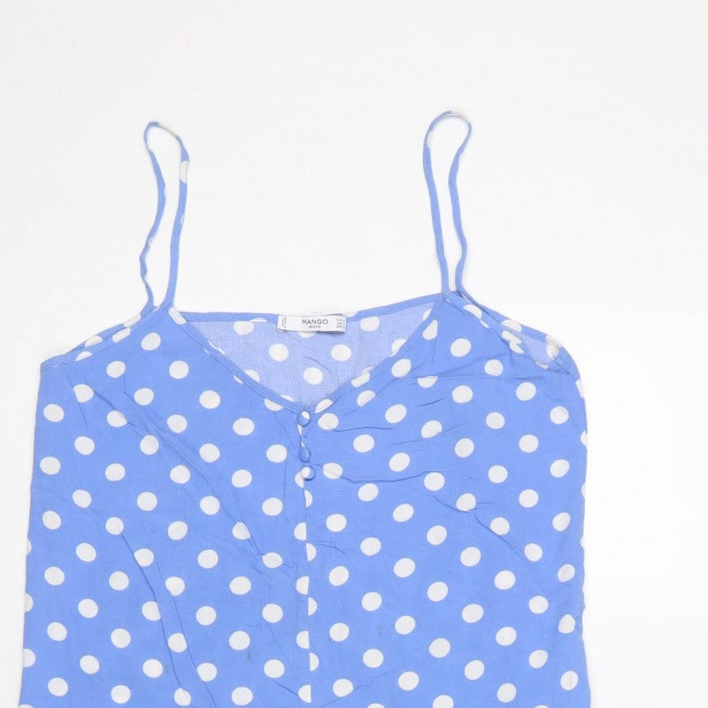Mango Women Blue Polka Dot Size M A-Line Strappy Mini Dress