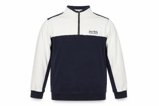 Jack Wills Boys Blue Ivory 12-13 Years 1/4 Zip Colourblock Sweatshirt