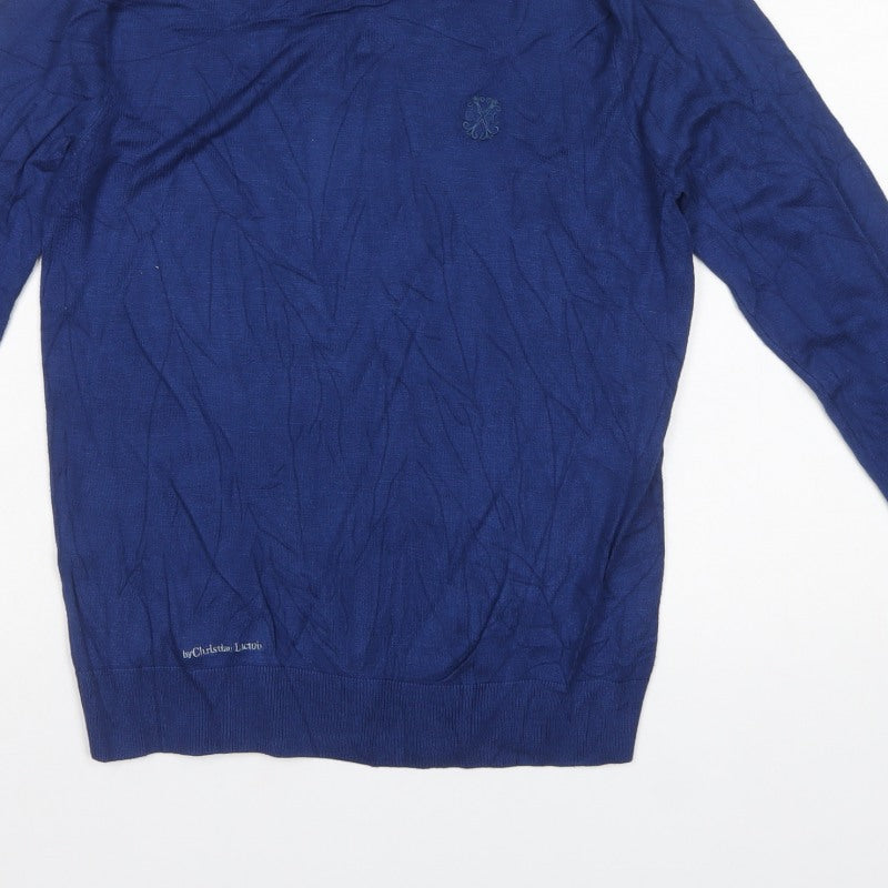 Christian Lacroix Men’s Blue M Crew Neck Logo Knit Pullover Jumper