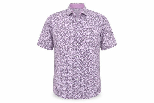 M&S Autograph Men’s Purple Floral Slim Fit Short Sleeve Shirt L