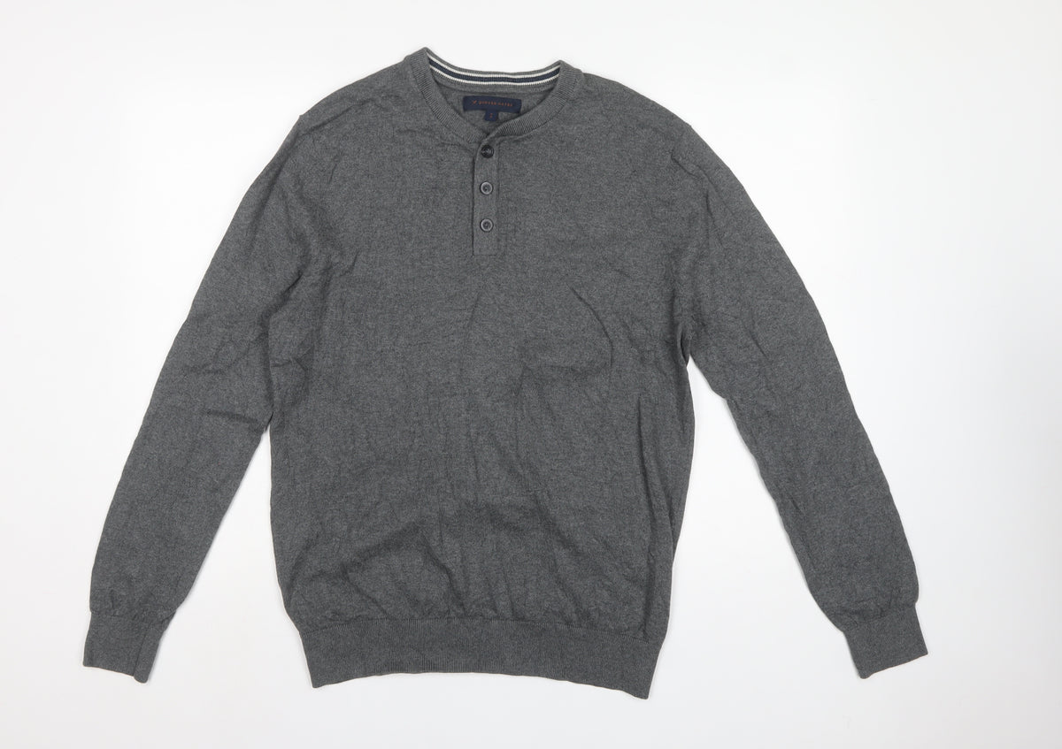 Denver Hayes Men Grey M Cotton Henley Button Knit Jumper