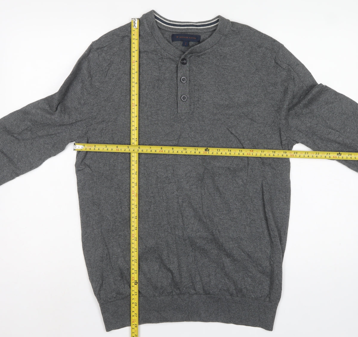 Denver Hayes Men Grey M Cotton Henley Button Knit Jumper