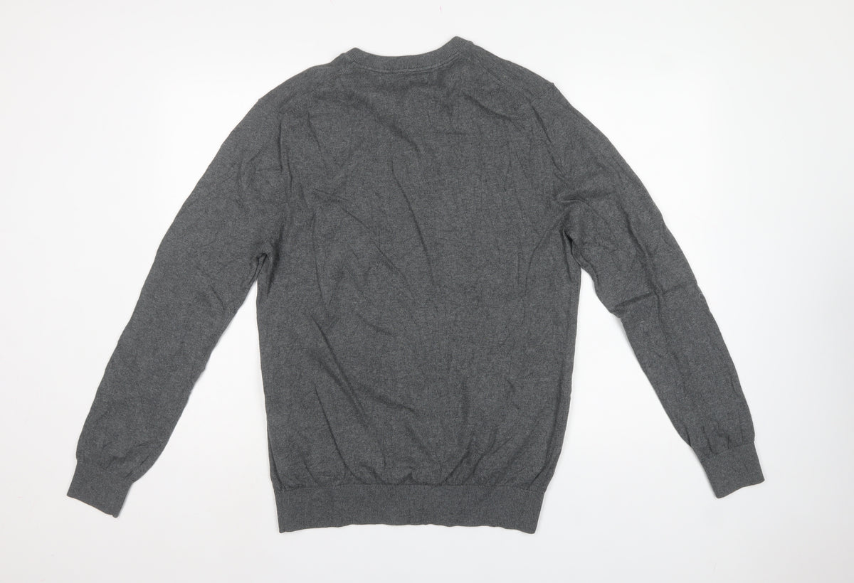 Denver Hayes Men Grey M Cotton Henley Button Knit Jumper