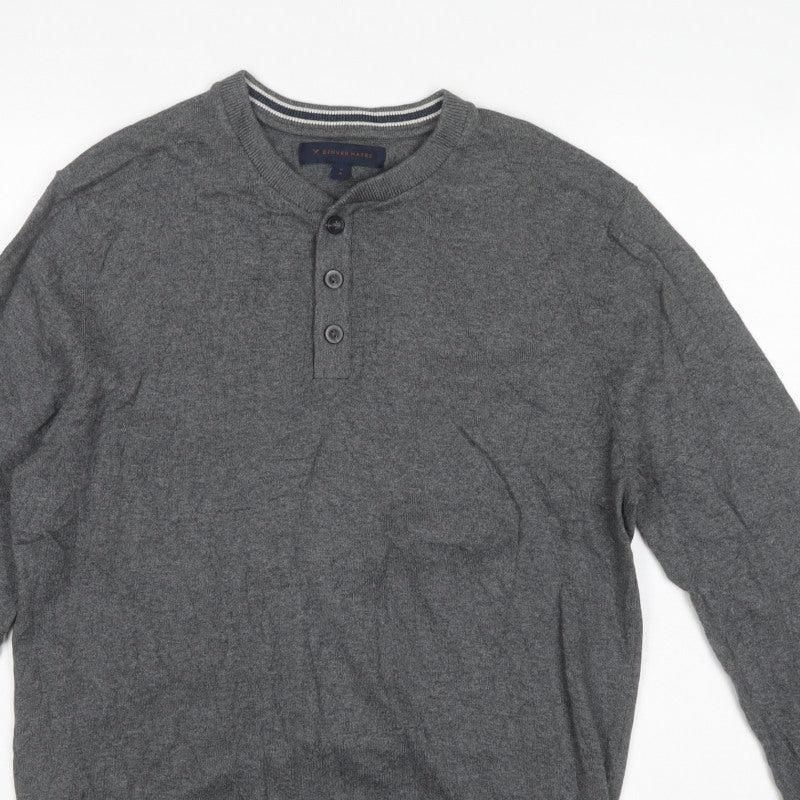 Denver Hayes Men Grey M Cotton Henley Button Knit Jumper