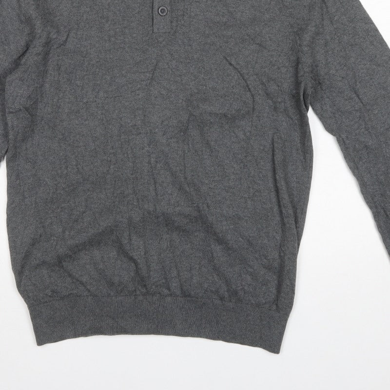 Denver Hayes Men Grey M Cotton Henley Button Knit Jumper