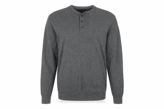 Denver Hayes Men Grey M Cotton Henley Button Knit Jumper
