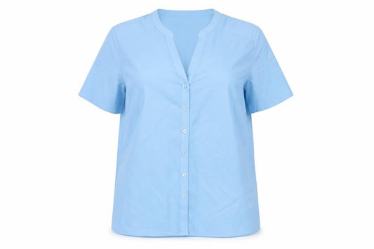 Marks and Spencer Women Blue UK 14 Short Sleeve V-Neck Button-Up Blouse