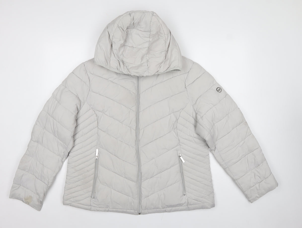 Michael Michael Kors Women Grey XL Hooded Packable Puffer Jacket