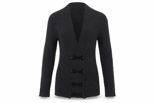 River Island Women Black M Rib Knit Button Front Cardigan