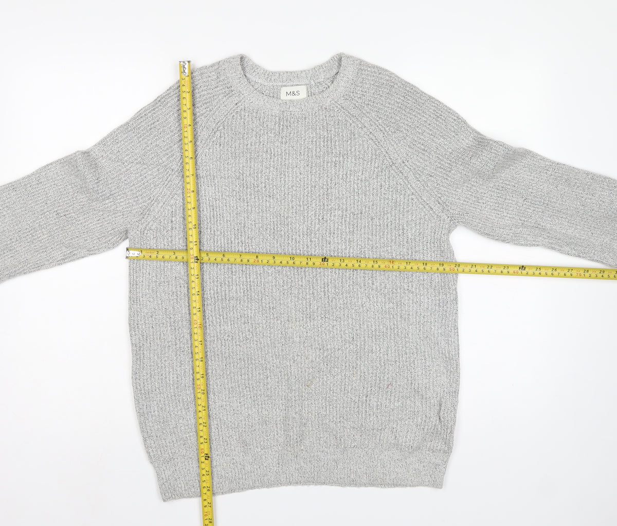 Marks and Spencer Men Grey M Ribbed Knit Crew Neck Pullover Jumper