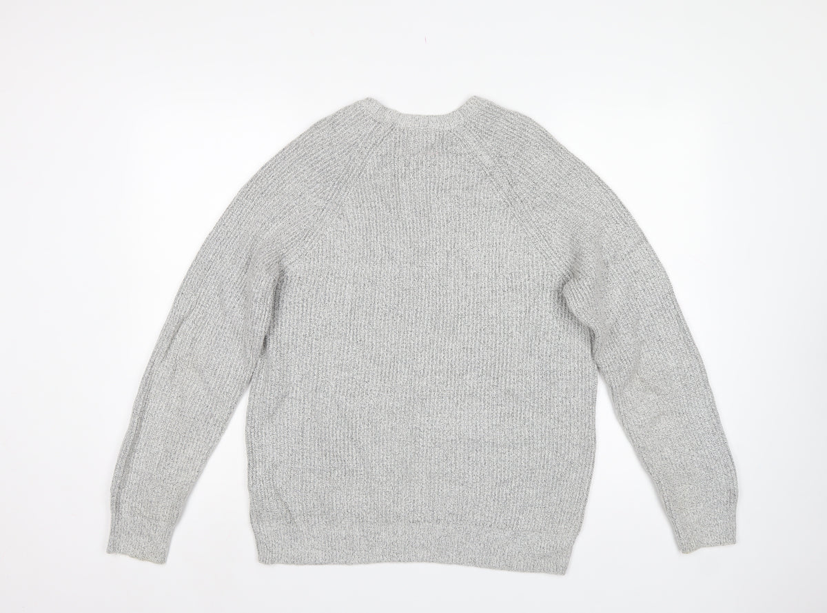 Marks and Spencer Men Grey M Ribbed Knit Crew Neck Pullover Jumper