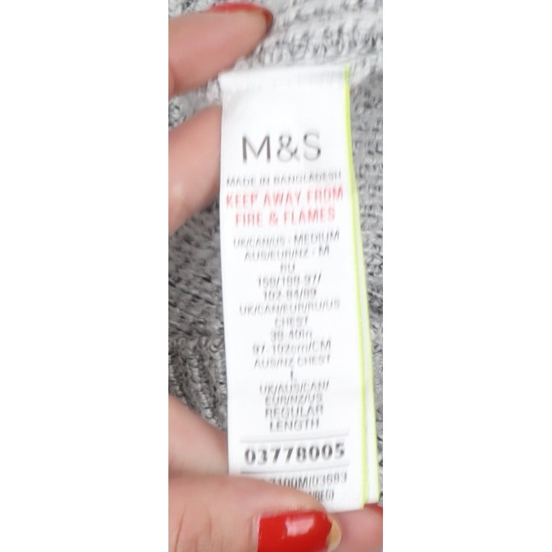 Marks and Spencer Men Grey M Ribbed Knit Crew Neck Pullover Jumper