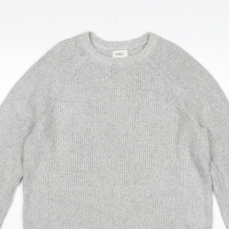 Marks and Spencer Men Grey M Ribbed Knit Crew Neck Pullover Jumper