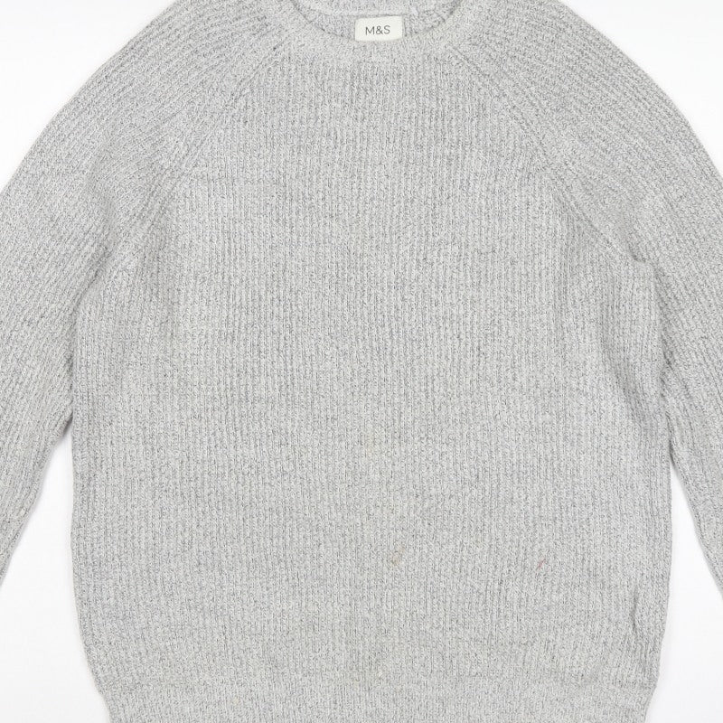 Marks and Spencer Men Grey M Ribbed Knit Crew Neck Pullover Jumper